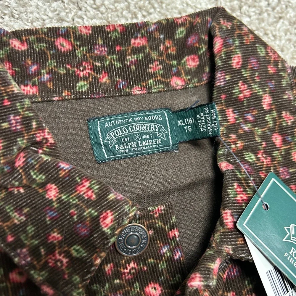 NWT Polo Country Ralph Lauren Floral Corduroy Trucker‎ Jacket Girls Size XL (16)